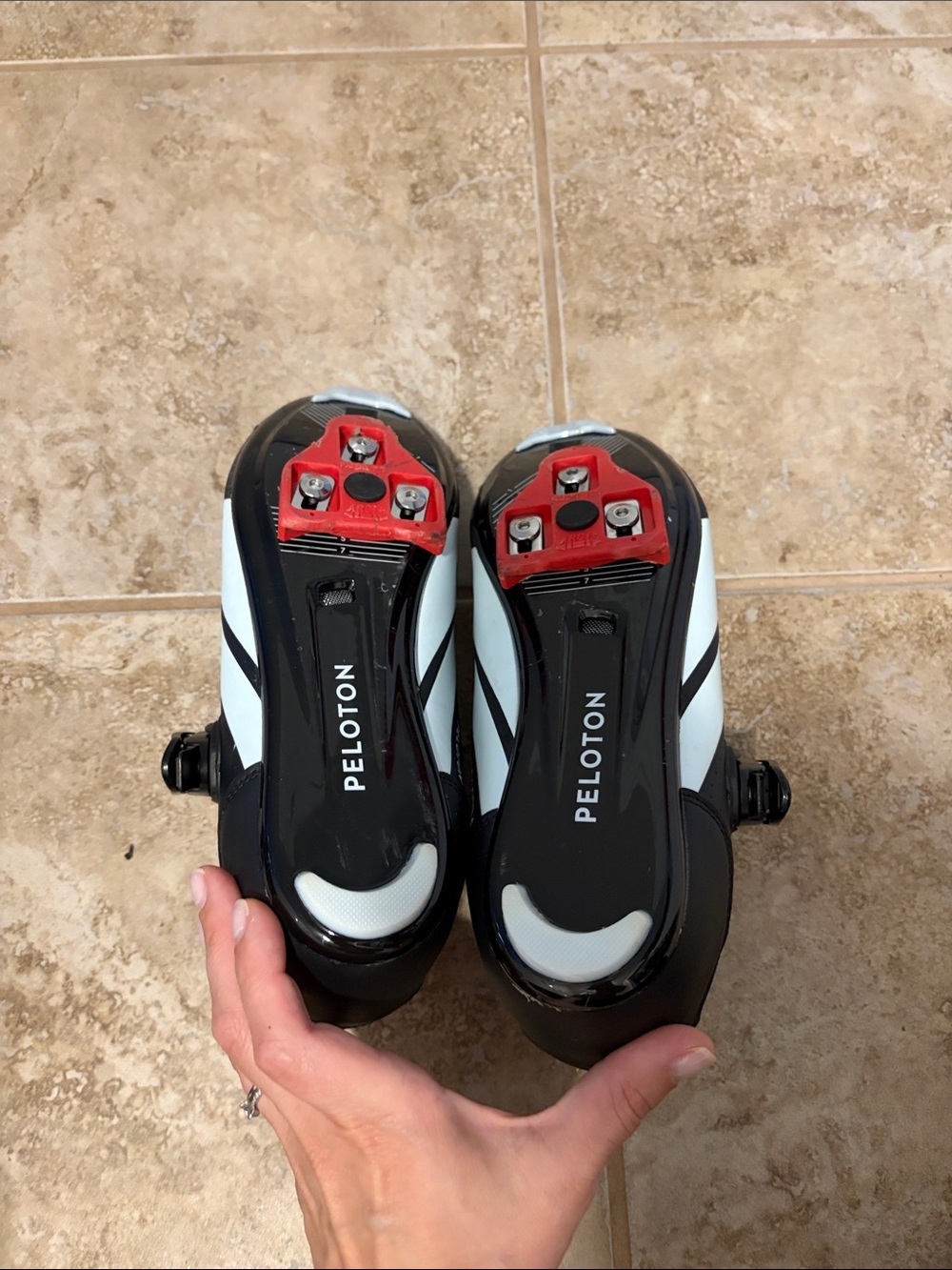 Peloton Black Cycling Shoes with Red Interior and White Accents - Picture 3 of 4